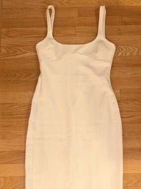 Zara White Midi Sheath Dress with Square Neck